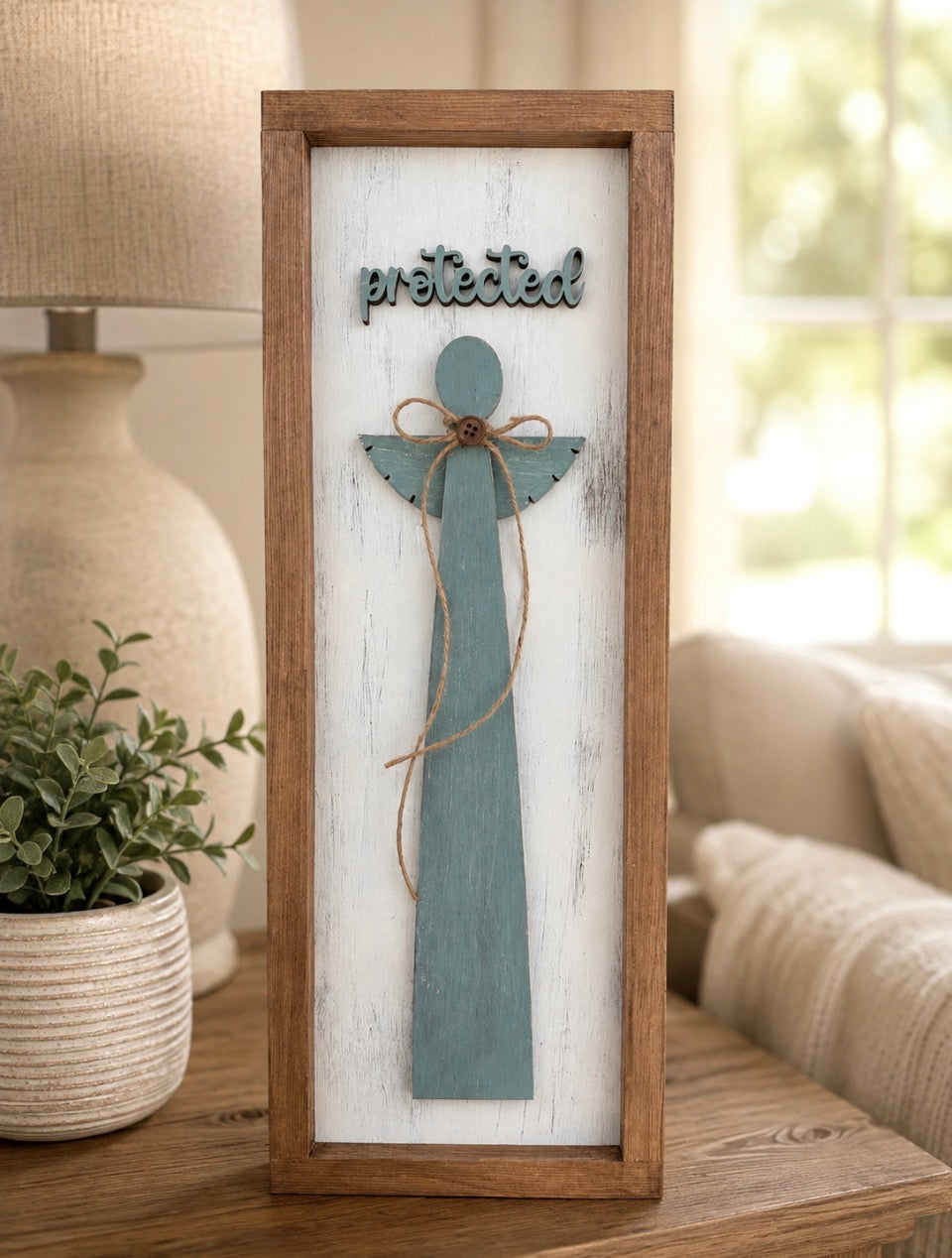 Wooden “Protected” Angel Sign