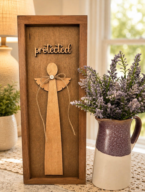 Wooden “Protected” Angel Sign