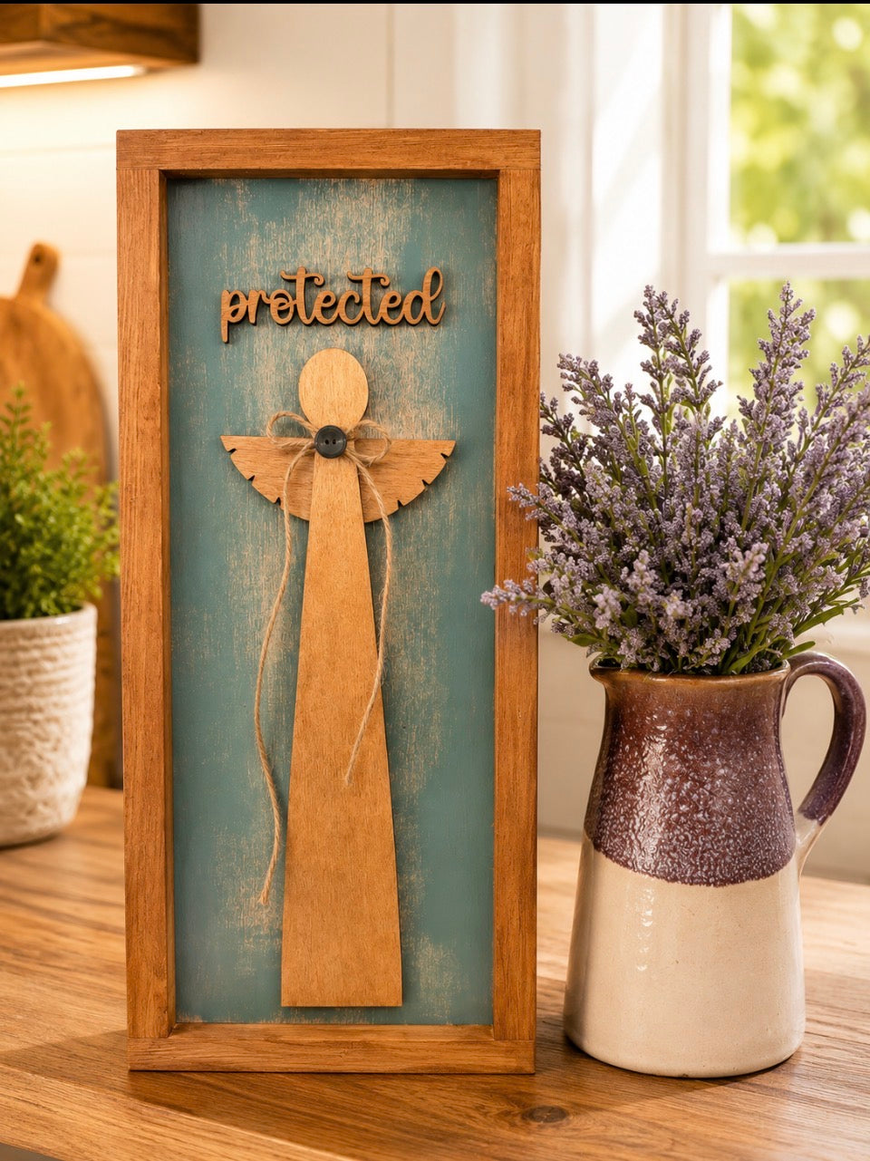 Wooden “Protected” Angel Sign